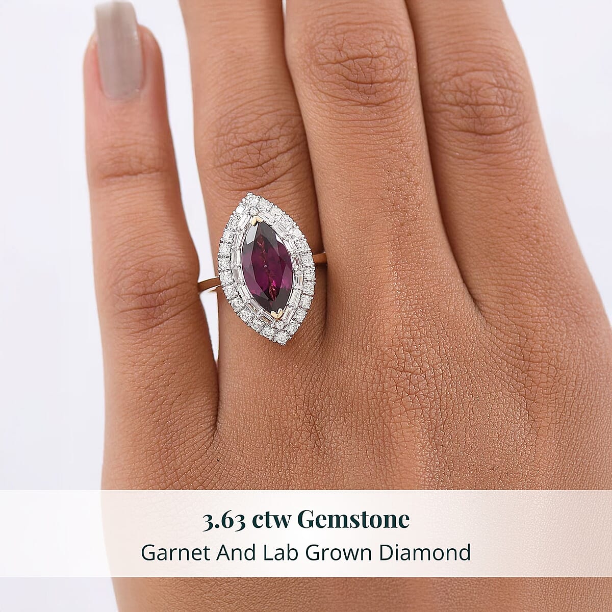 Certified & Appraised AAA Radiant Ember Garnet and Luxuriant Lab Grown Diamond G-H SI 3.63 ctw Ring in 10K Yellow Gold (Size 9.0) image number 1
