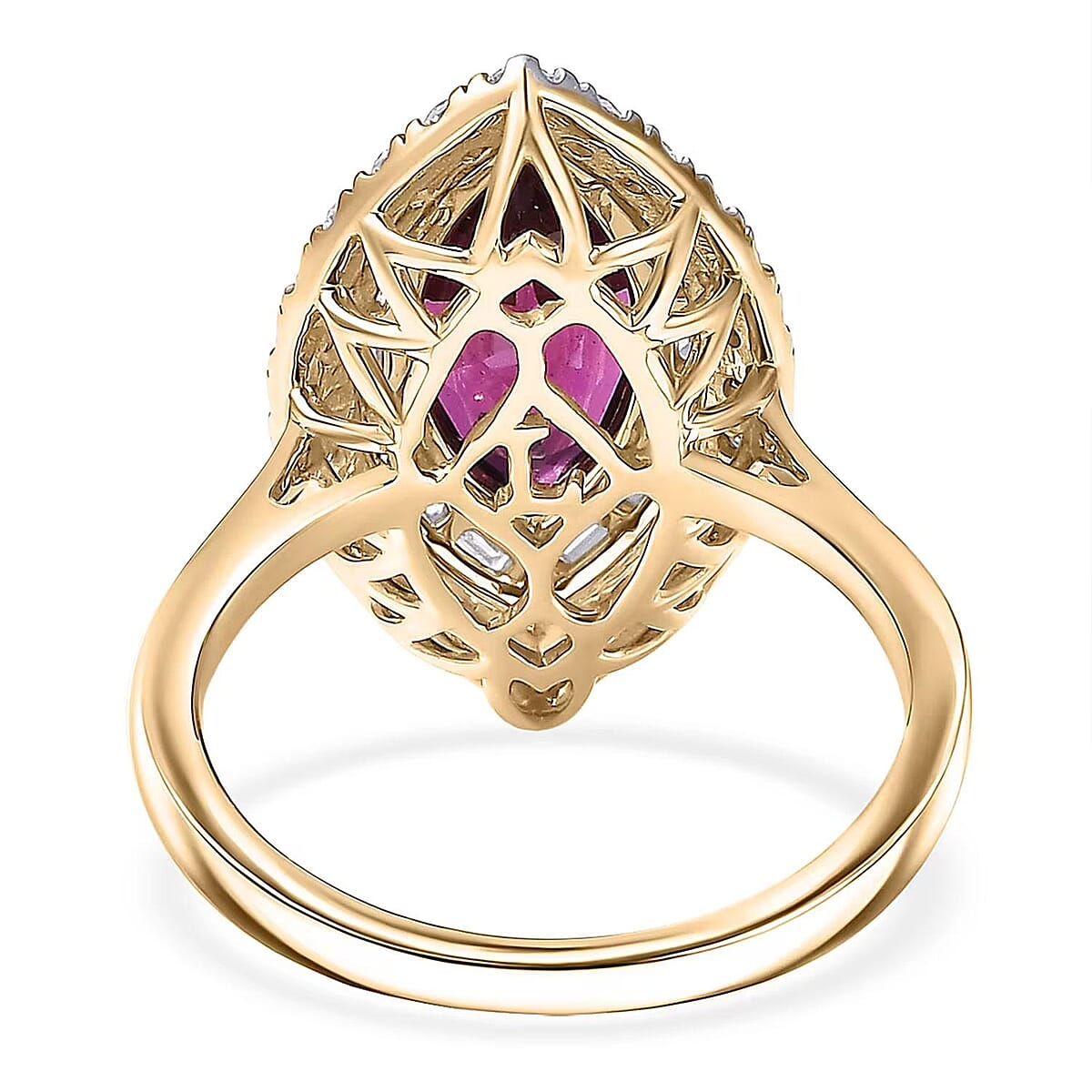 Certified & Appraised AAA Radiant Ember Garnet and Luxuriant Lab Grown Diamond G-H SI 3.63 ctw Ring in 10K Yellow Gold (Size 9.0) image number 6