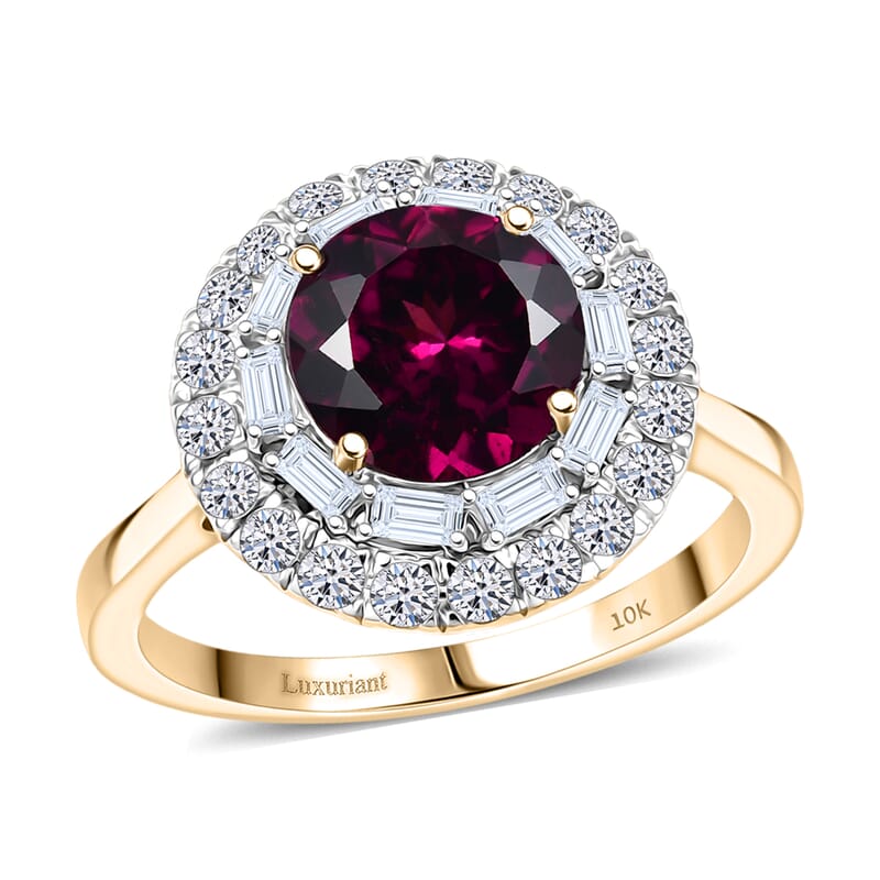 Certified & Appraised AAA Radiant Ember Garnet and Luxuriant Lab Grown Diamond G-H SI 2.93 ctw Ring in 10K Yellow Gold (Size 6.0)