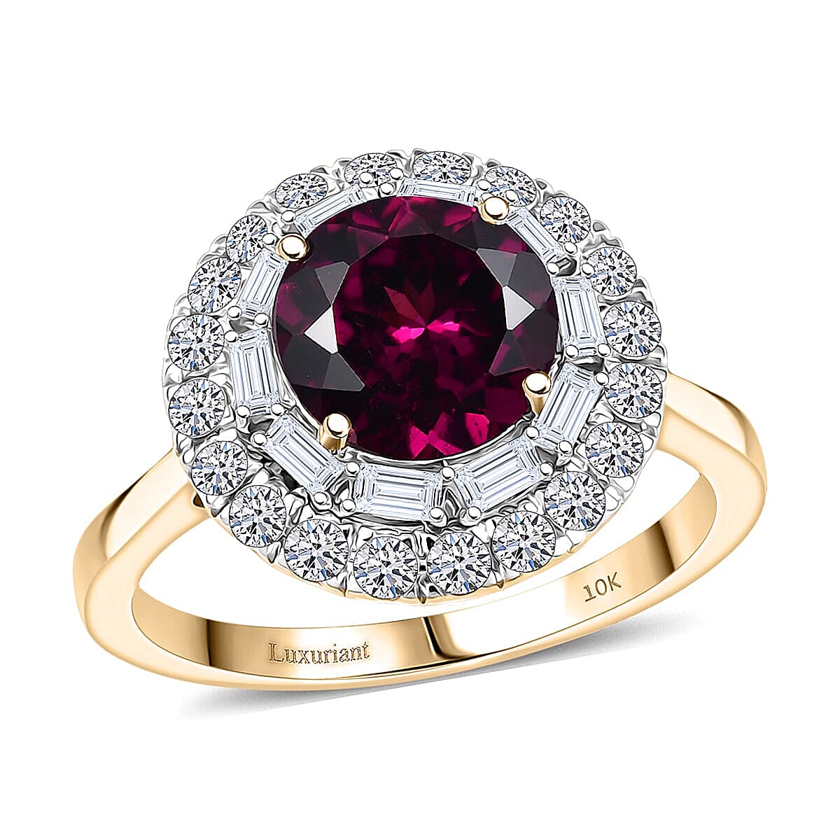 Certified & Appraised 10K Yellow Gold AAA Radiant Ember Garnet, Luxuriant Lab Grown Diamond (G-H, SI) Ring (Size 10.0) 2.93 ctw