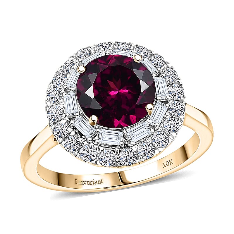 Certified & Appraised AAA Radiant Ember Garnet and Luxuriant Lab Grown Diamond G-H SI 2.93 ctw Ring in 10K Yellow Gold (Size 8.0)
