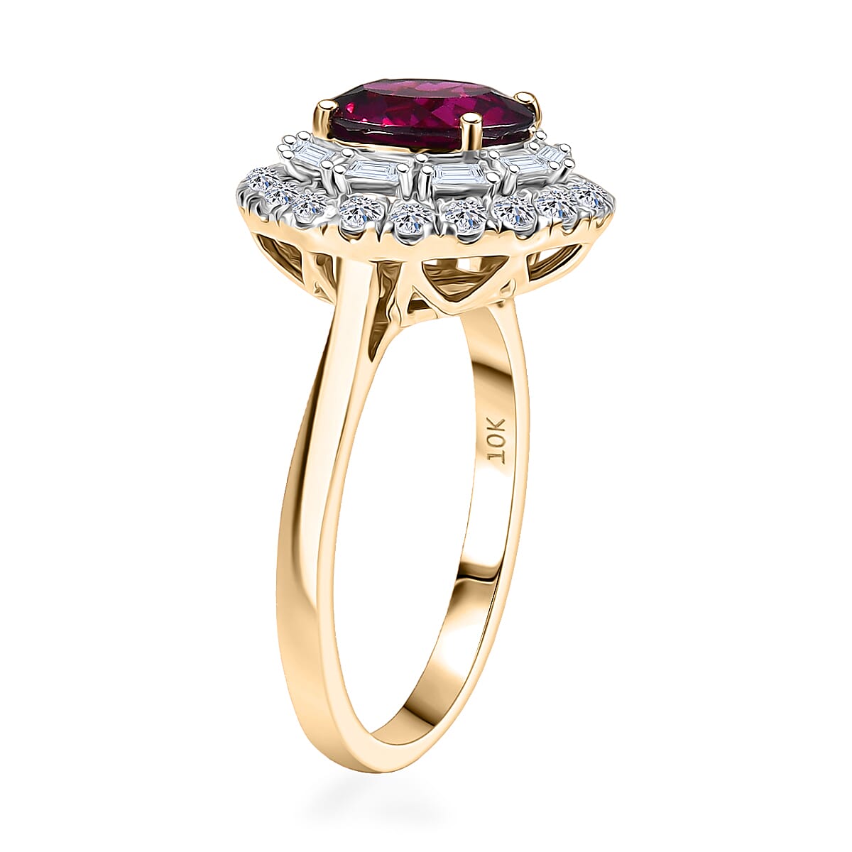 Certified & Appraised AAA Radiant Ember Garnet and Luxuriant Lab Grown Diamond G-H SI 2.93 ctw Ring in 10K Yellow Gold (Size 8.0) image number 3