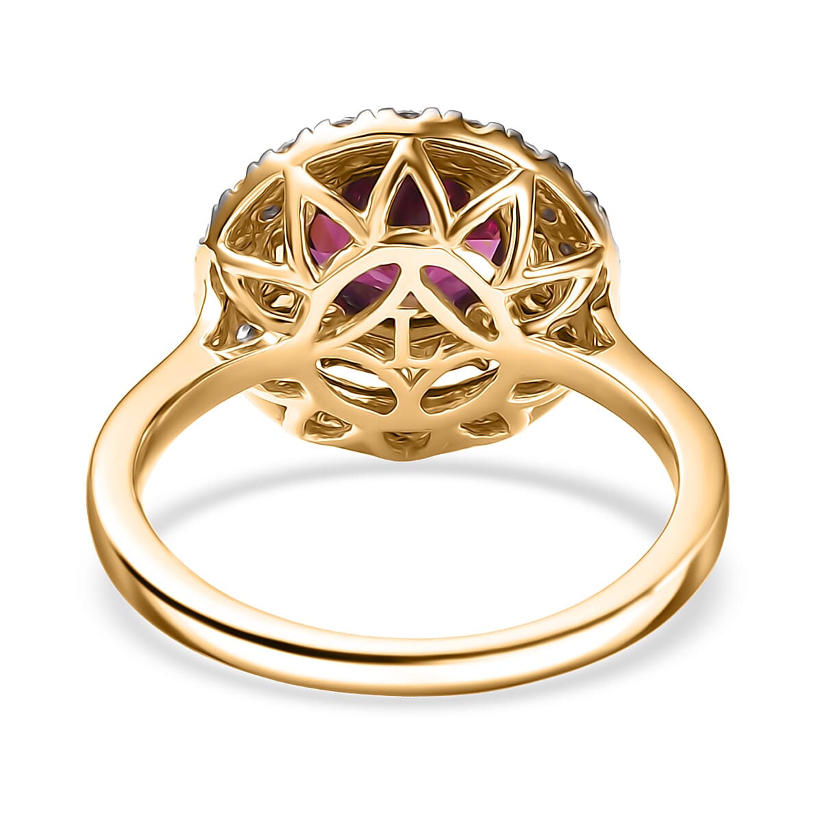 Certified & Appraised AAA Radiant Ember Garnet and Luxuriant Lab Grown Diamond G-H SI 2.93 ctw Ring in 10K Yellow Gold (Size 8.0) image number 4