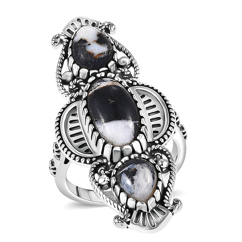 D'Joy Artisan Crafted  White Buffalo Ring in Black Oxidised Sterling Silver 5.80 ctw (Size 10.0)