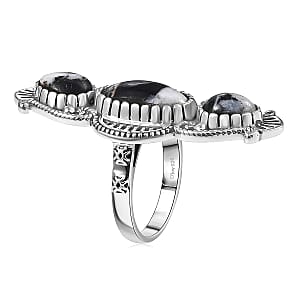 D'Joy Artisan Crafted  White Buffalo Ring in Black Oxidised Sterling Silver 5.80 ctw (Size 10.0)