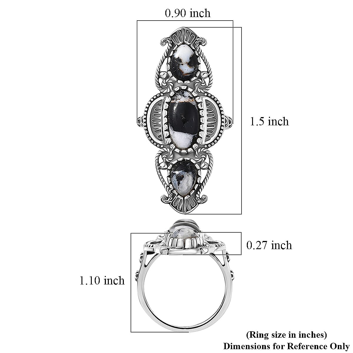 D'Joy Artisan Crafted  White Buffalo Ring in Black Oxidised Sterling Silver 5.80 ctw (Size 10.0)