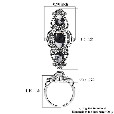 D'Joy Artisan Crafted  White Buffalo Ring in Black Oxidised Sterling Silver 5.80 ctw (Size 10.0)