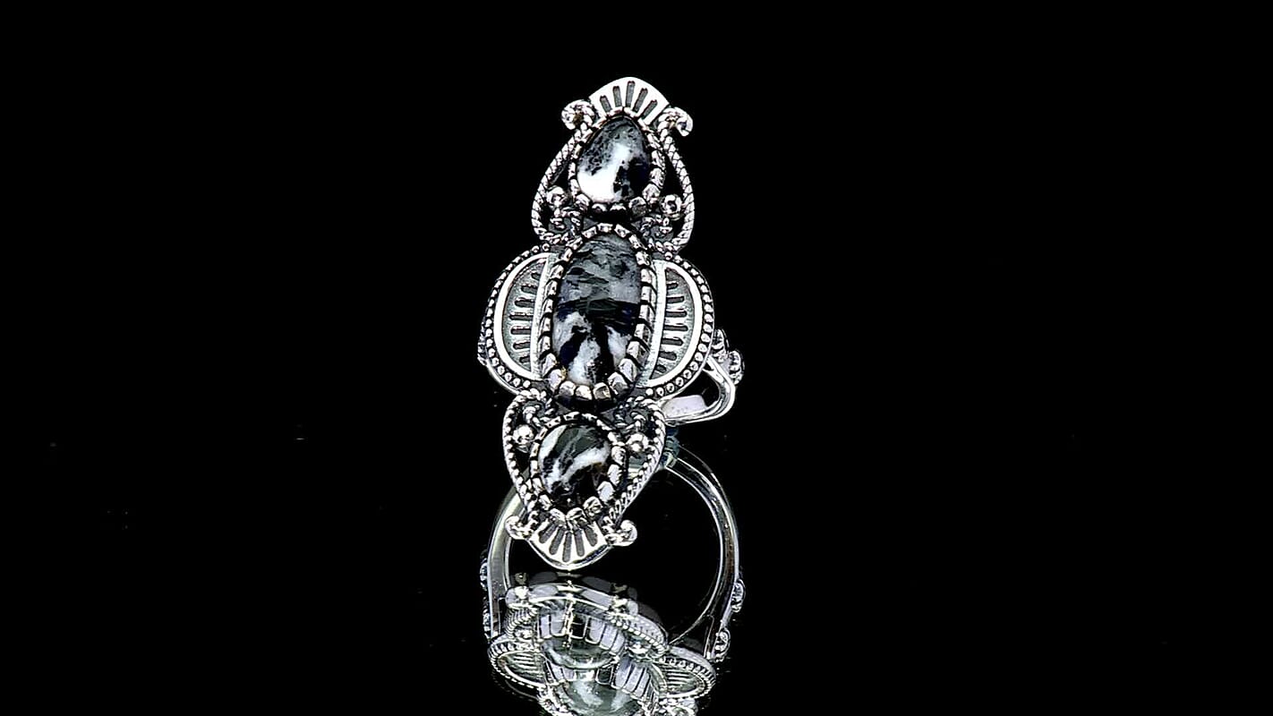 D'Joy Artisan Crafted Premium White Buffalo Ring in Black Oxidised Sterling Silver (Size 10.0) 5.80 ctw