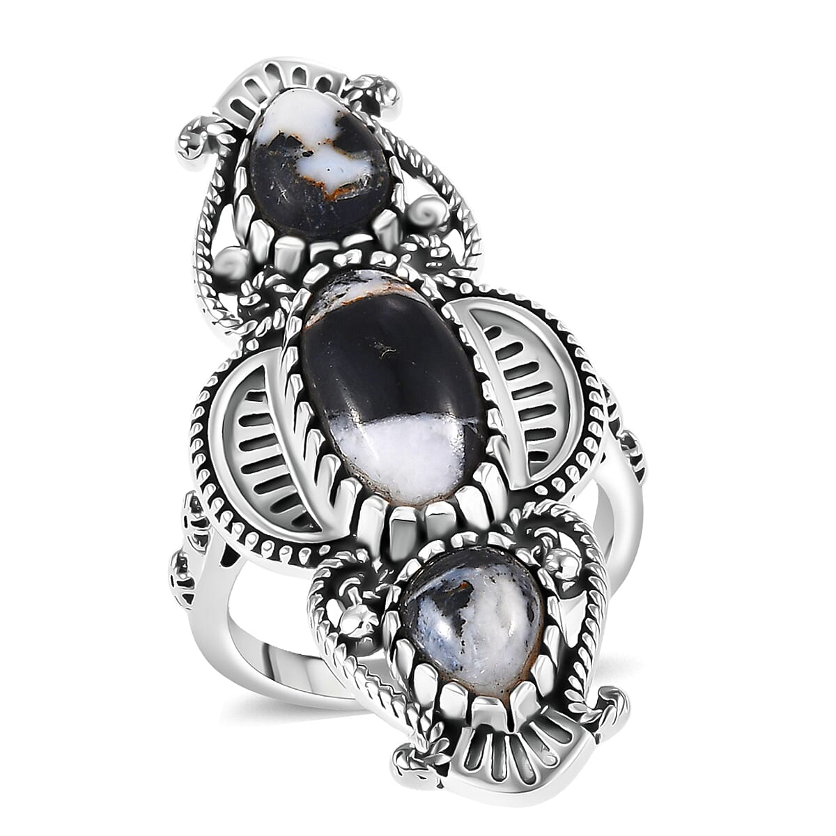 D'Joy Artisan Crafted Premium White Buffalo Ring in Black Oxidised Sterling Silver (Size 10.0) 5.80 ctw