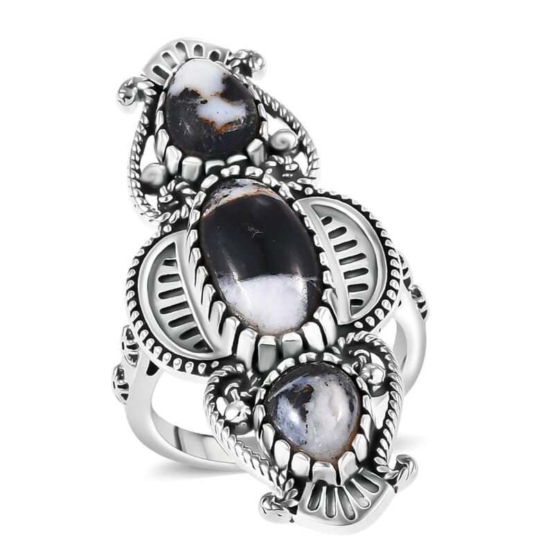 D'Joy Artisan Crafted  White Buffalo Ring in Black Oxidised Sterling Silver 5.80 ctw (Size 8.0)