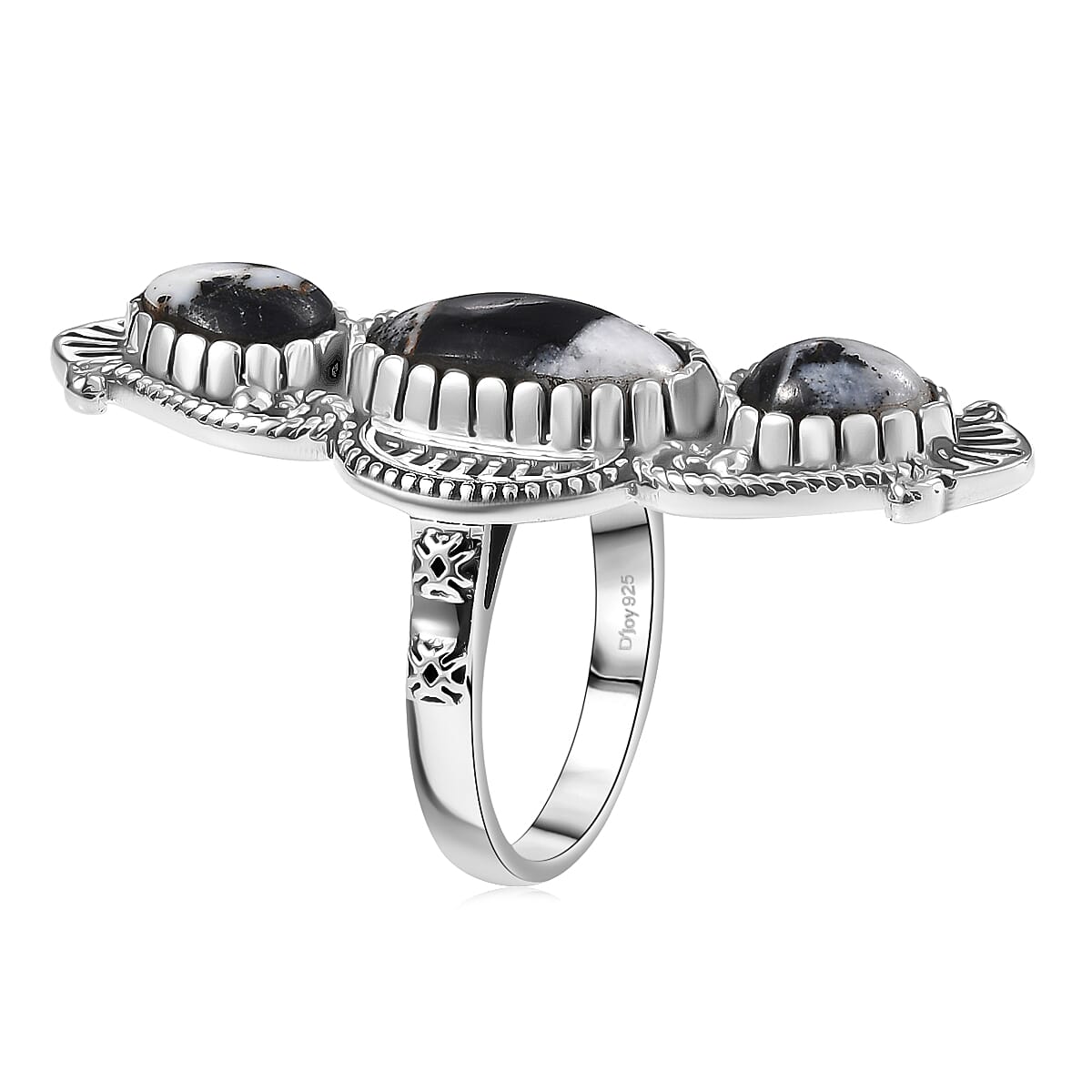 D'Joy Artisan Crafted Premium White Buffalo 5.80 ctw Ring in Black Oxidised Sterling Silver (Size 8.0) image number 3