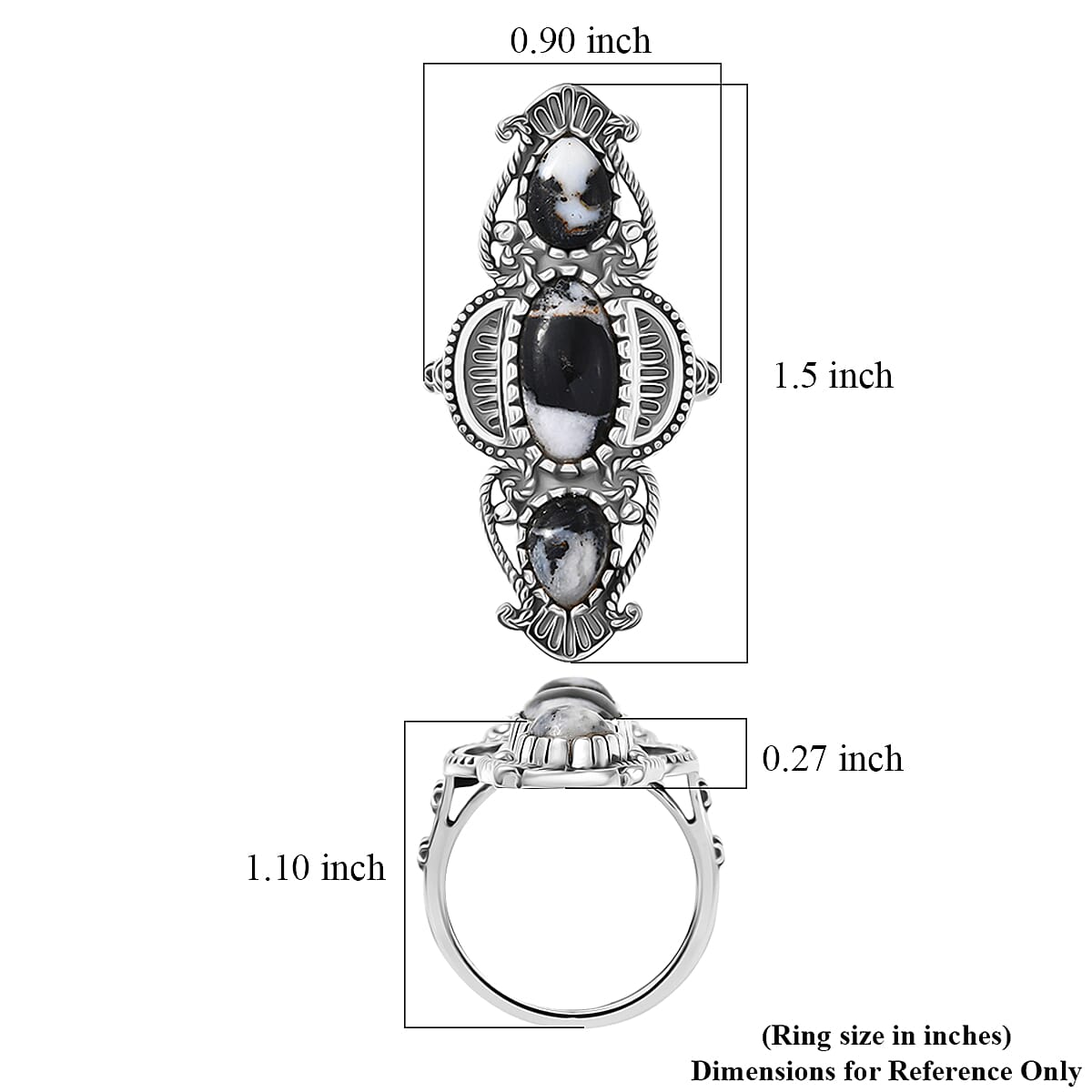 D'Joy Artisan Crafted  White Buffalo Ring in Black Oxidised Sterling Silver 5.80 ctw (Size 8.0)