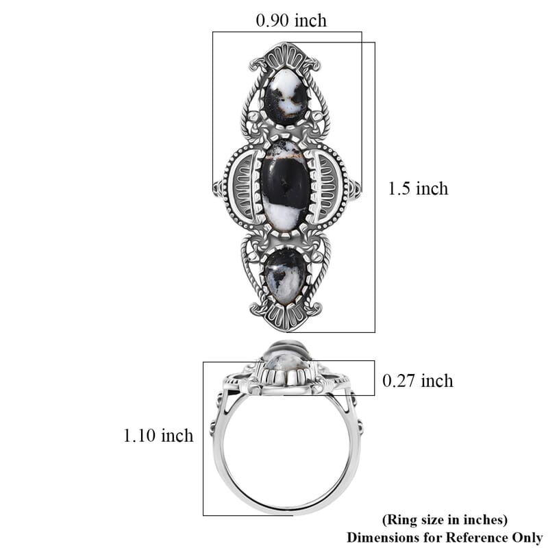 D'Joy Artisan Crafted  White Buffalo Ring in Black Oxidised Sterling Silver 5.80 ctw (Size 8.0)
