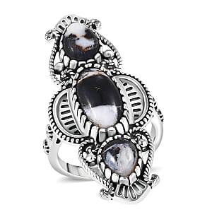 D'Joy Artisan Crafted  White Buffalo Ring in Black Oxidised Sterling Silver 5.80 ctw (Size 9.0)