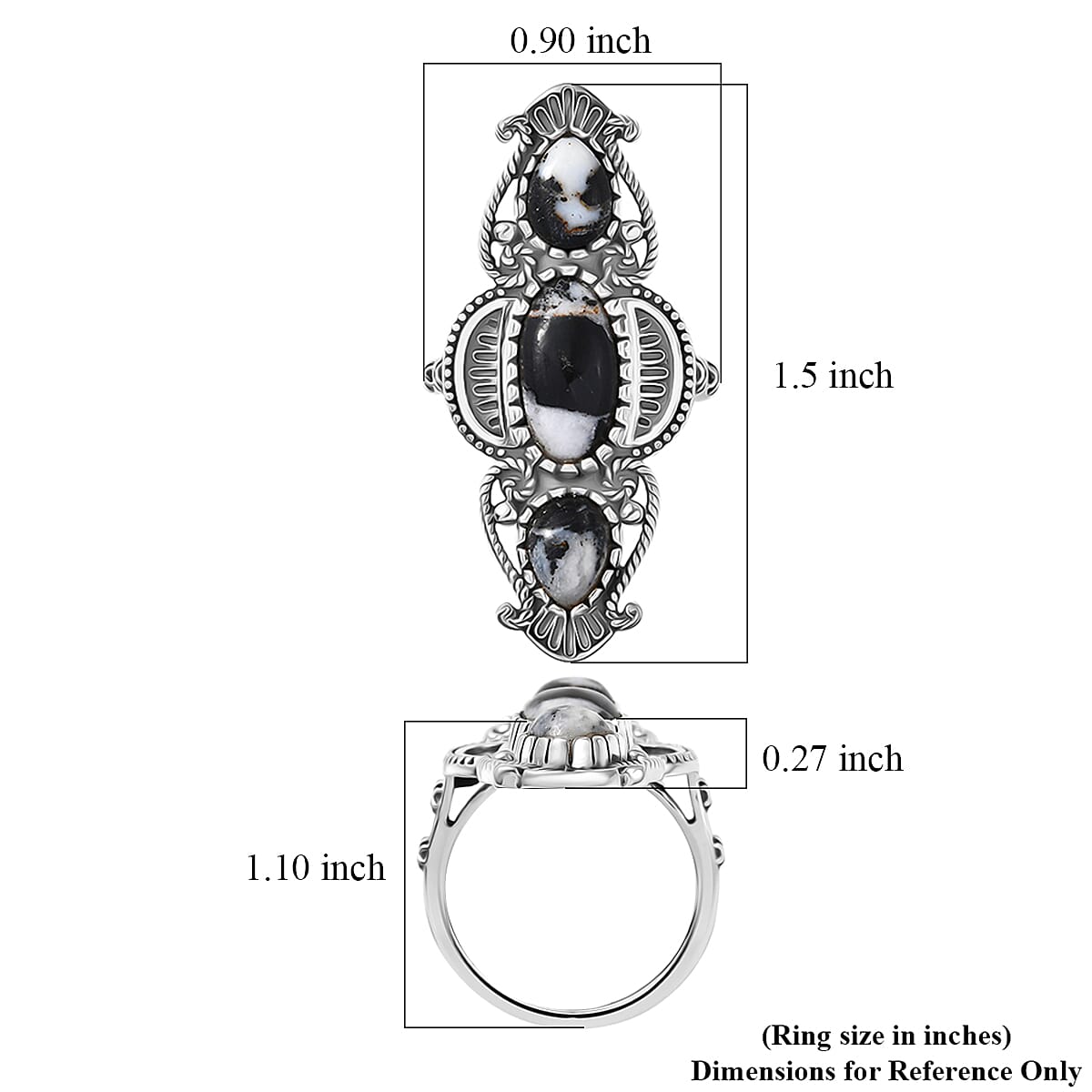 D'Joy Artisan Crafted  White Buffalo Ring in Black Oxidised Sterling Silver 5.80 ctw (Size 9.0) image number 5
