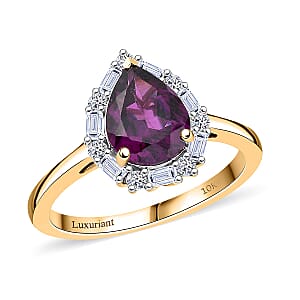 Certified & Appraised 10K Yellow Gold AAA Radiant Ember Garnet, Luxuriant Lab Grown Diamond (G-H, SI) (0.25 cts) Ring (Size 11.5) 2.00 ctw