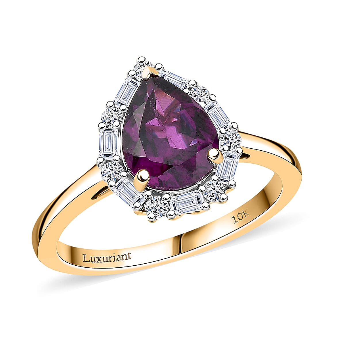 Certified & Appraised 10K Yellow Gold AAA Radiant Ember Garnet, Luxuriant Lab Grown Diamond (G-H, SI) (0.25 cts) Ring (Size 12.0) 2.00 ctw image number 0