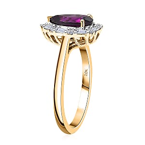 Certified & Appraised 10K Yellow Gold AAA Radiant Ember Garnet, Luxuriant Lab Grown Diamond (G-H, SI) (0.25 cts) Ring (Size 6.5) 2.00 ctw