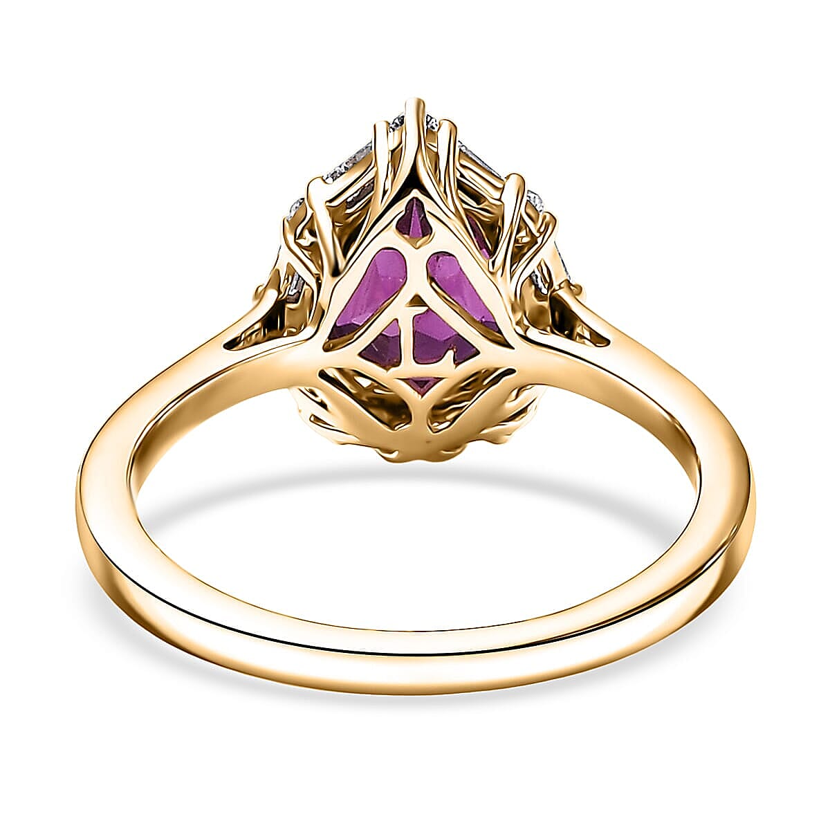 Certified & Appraised 10K Yellow Gold AAA Radiant Ember Garnet, Luxuriant Lab Grown Diamond (G-H, SI) (0.25 cts) Ring (Size 6.5) 2.00 ctw image number 4