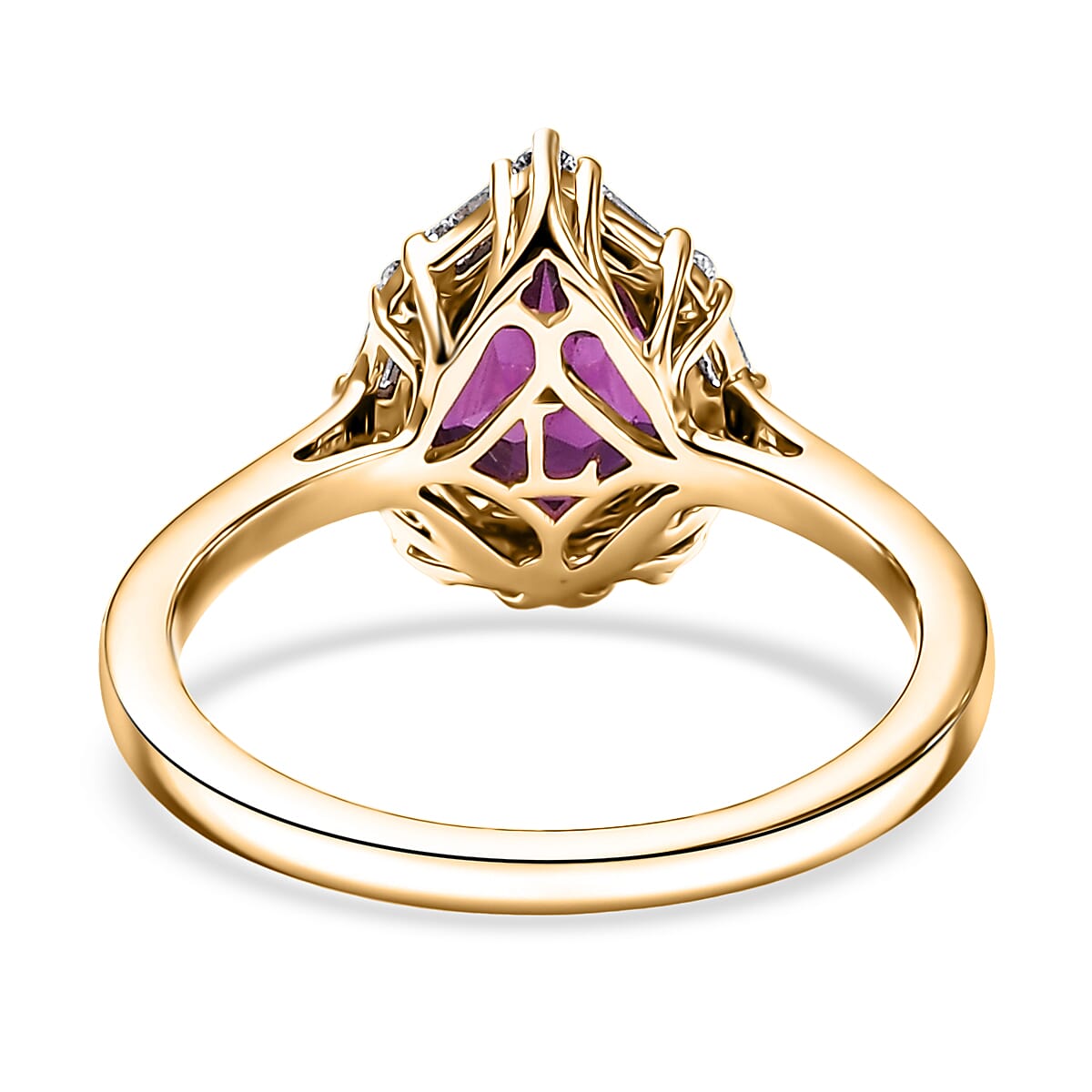 Certified & Appraised AAA Radiant Ember Garnet and G-H SI Luxuriant Lab Grown Diamond 2.00 ctw Ring in 10K Yellow Gold (Size 9.0) image number 4