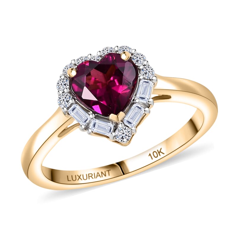 Certified & Appraised AAA Radiant Ember Garnet and Luxuriant Lab Grown Diamond G-H SI 1.53 ctw Ring in 10K Yellow Gold (Size 10.0)
