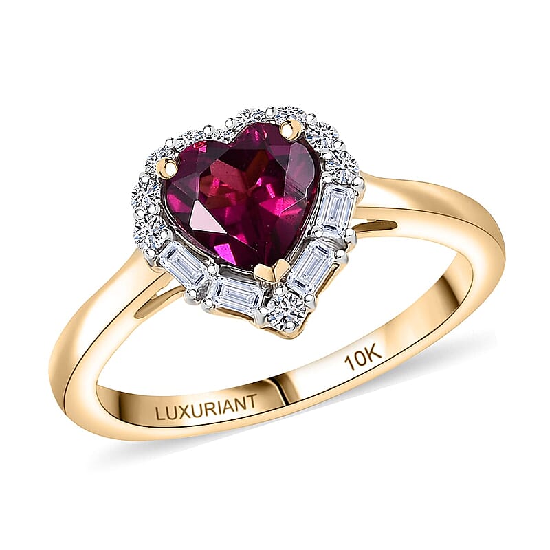 Certified & Appraised AAA Radiant Ember Garnet and Luxuriant Lab Grown Diamond G-H SI 1.53 ctw Ring in 10K Yellow Gold (Size 11.0)