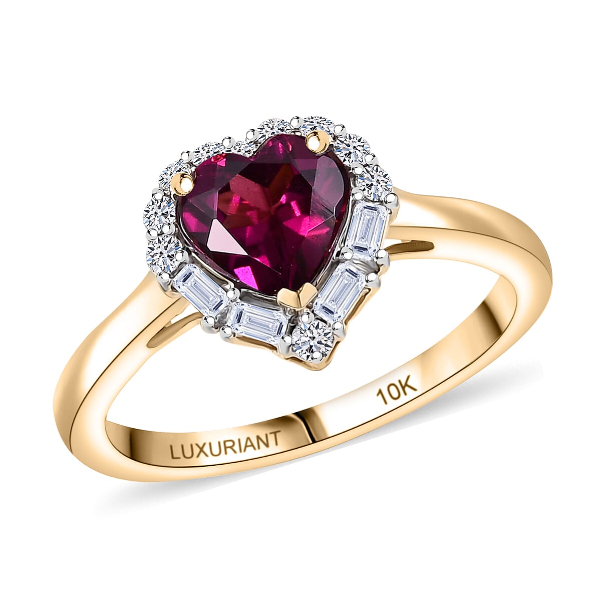 Certified & Appraised 10K Yellow Gold AAA Radiant Ember Garnet, Luxuriant Lab Grown Diamond (G-H, SI) Ring (Size 10.0) 1.53 ctw