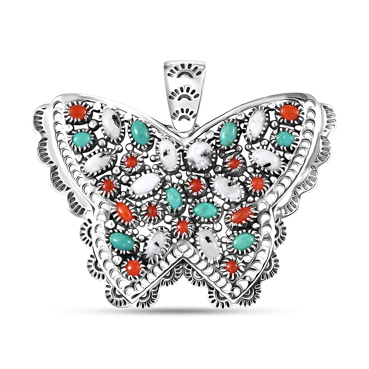 D'Joy Artisan Crafted Premium White Buffalo and Multi Gemstone 7.85 ctw Butterfly Pendant without Chain in Sterling Silver image number 0
