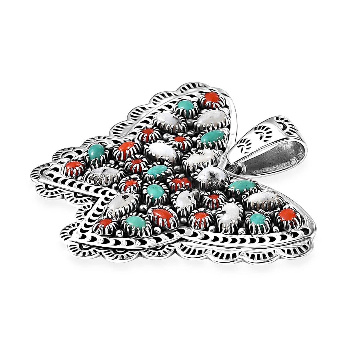 D'Joy Artisan Crafted Premium White Buffalo and Multi Gemstone 7.85 ctw Butterfly Pendant without Chain in Sterling Silver image number 3