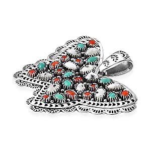 D'Joy Artisan Crafted Premium White Buffalo, Multi Gemstone Butterfly Pendant without Chain in Sterling Silver 7.85 ctw