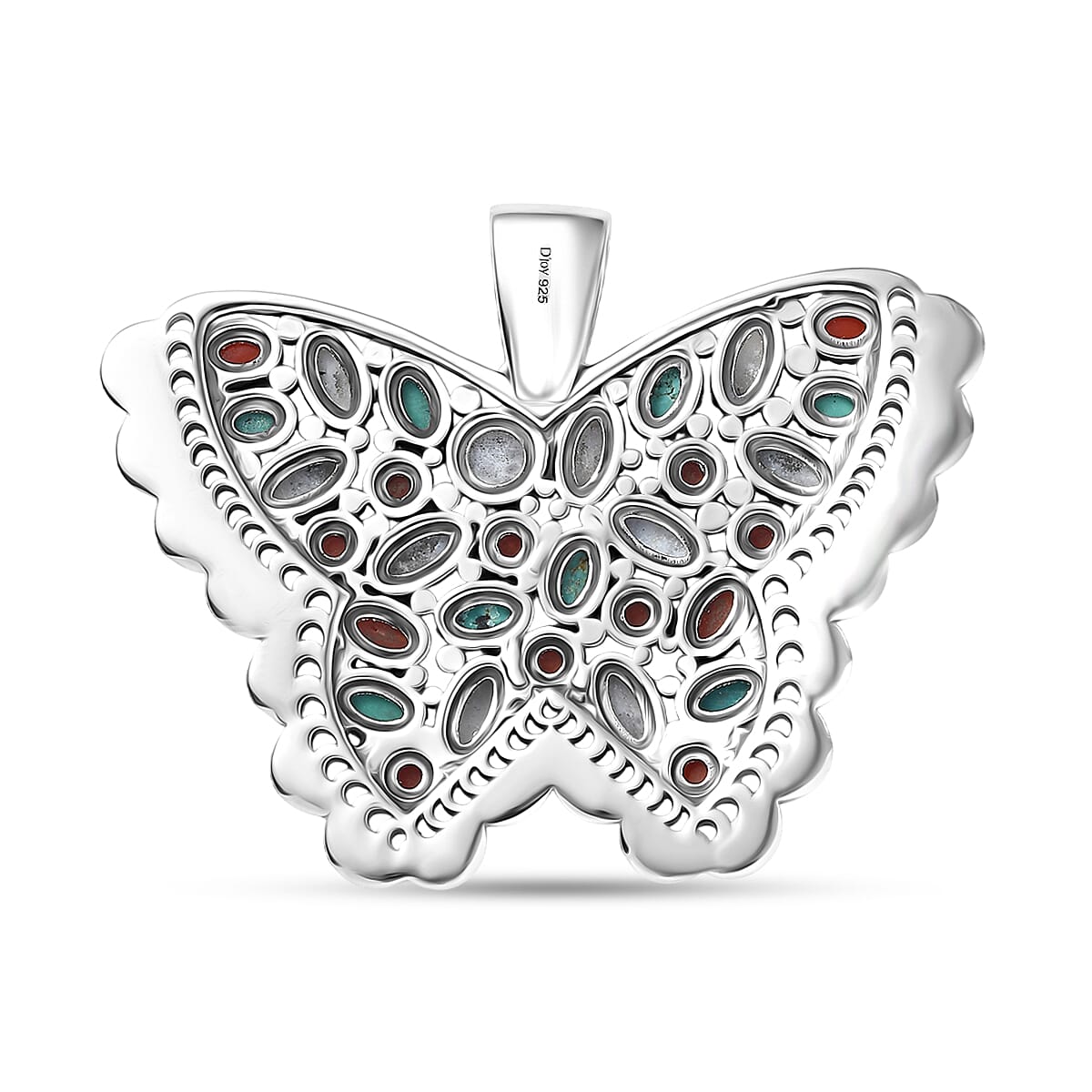 D'Joy Artisan Crafted Premium White Buffalo and Multi Gemstone 7.85 ctw Butterfly Pendant without Chain in Sterling Silver image number 4