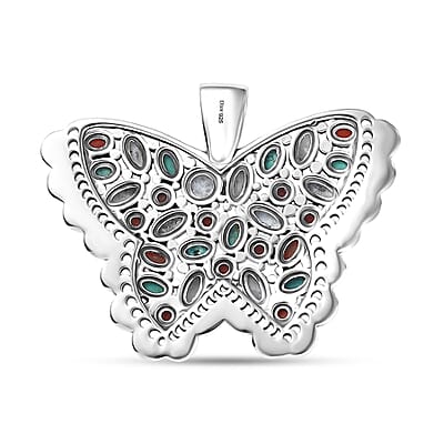 D'Joy Artisan Crafted Premium White Buffalo, Multi Gemstone Butterfly Pendant without Chain in Sterling Silver 7.85 ctw
