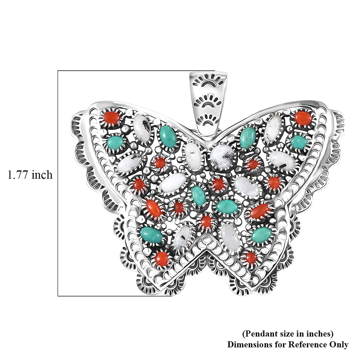 D'Joy Artisan Crafted Premium White Buffalo and Multi Gemstone 7.85 ctw Butterfly Pendant without Chain in Sterling Silver image number 5
