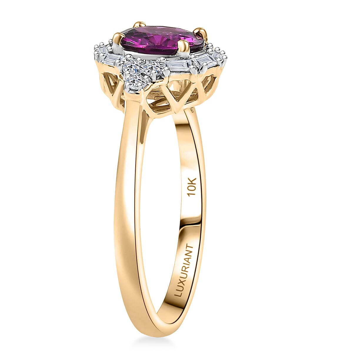 Certified & Appraised AAA Radiant Ember Garnet and Luxuriant Lab Grown Diamond G-H SI 1.75 ctw Ring in 10K Yellow Gold (Size 10.0) image number 3