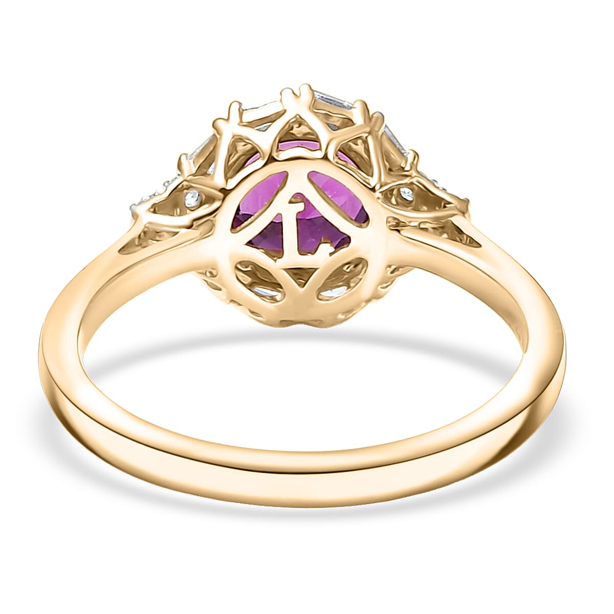 Certified & Appraised AAA Radiant Ember Garnet and Luxuriant Lab Grown Diamond G-H SI 1.75 ctw Ring in 10K Yellow Gold (Size 10.0) image number 4