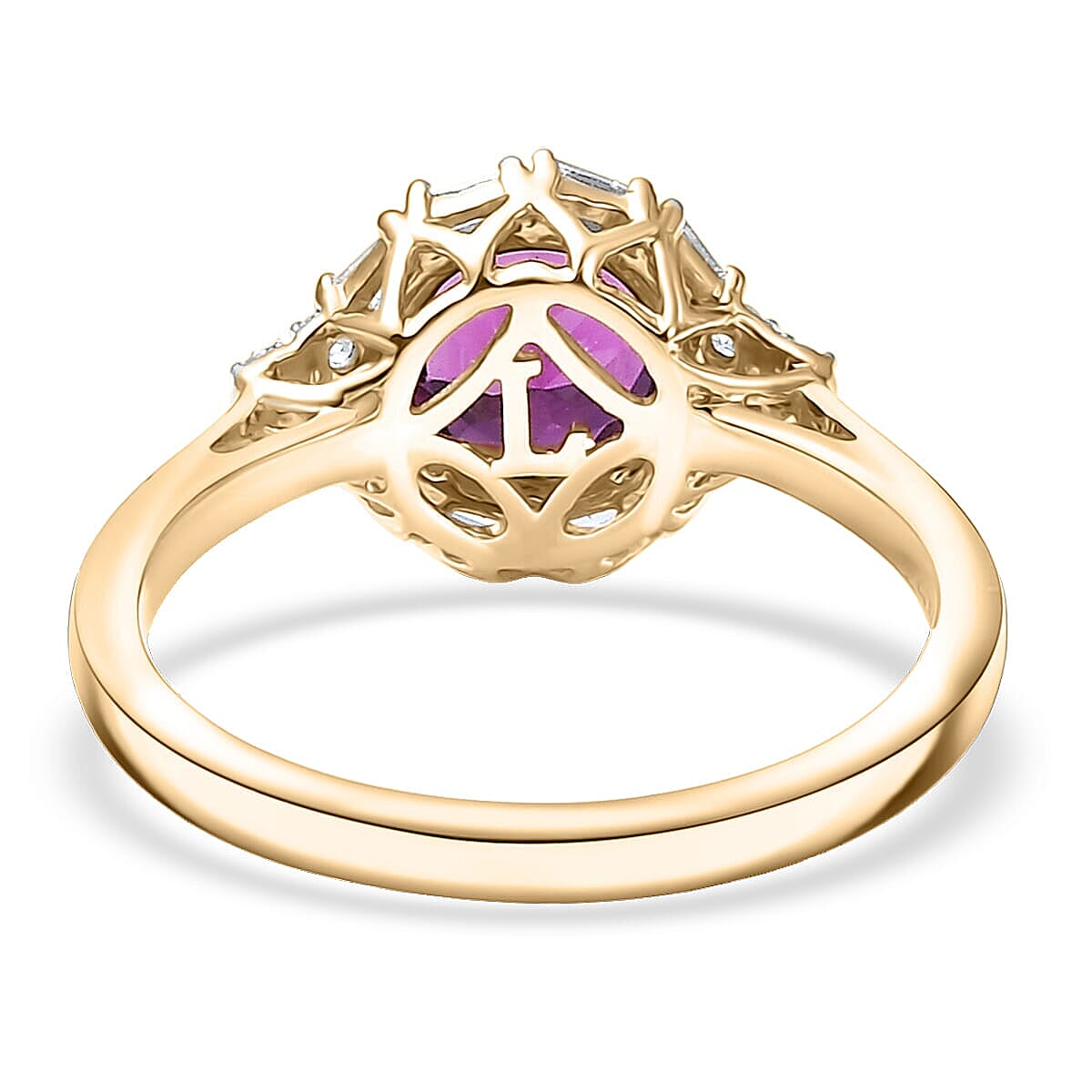 Certified & Appraised 10K Yellow Gold AAA Radiant Ember Garnet, Luxuriant Lab Grown Diamond (G-H, SI) Ring (Size 10.0) 1.75 ctw image number 4