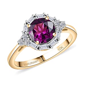 Certified AAA Radiant Ember Garnet, Lab Grown Diamond Ring in 10K Yellow Gold 1.75 ctw (Size 7.0)