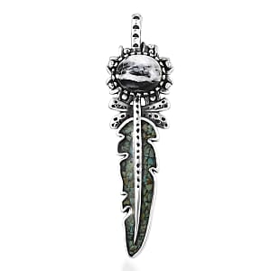 D'Joy Artisan Crafted White Buffalo and Royston Turquoise 17.70 ctw Feather Pendant without Chain Sterling Silver