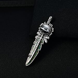 D'Joy Artisan Crafted White Buffalo, Royston Turquoise Feather Pendant without Chain Sterling Silver 17.70 ctw