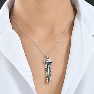 D'Joy Artisan Crafted White Buffalo, Royston Turquoise Feather Pendant without Chain Sterling Silver 17.70 ctw