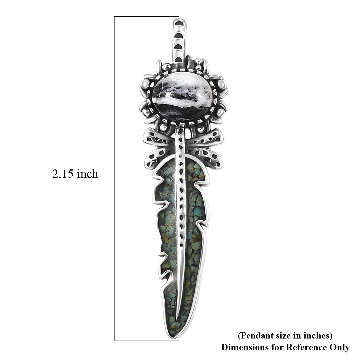 D'Joy Artisan Crafted White Buffalo and Royston Turquoise 17.70 ctw Feather Pendant without Chain Sterling Silver image number 5