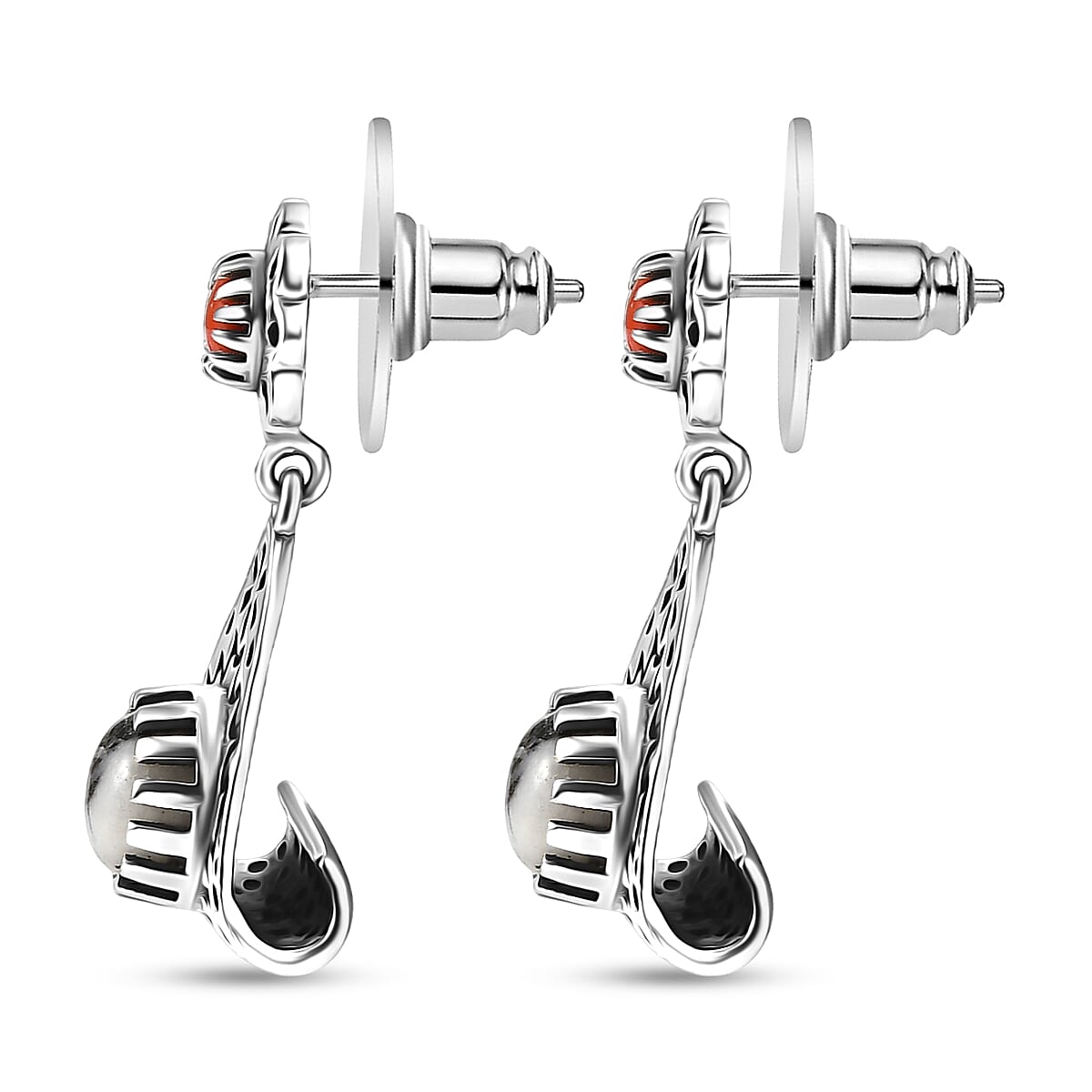 D'Joy Artisan Crafted Premium White Buffalo and Coral 3.00 ctw Earrings in Black Oxidised Sterling Silver image number 3