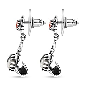 D'Joy Artisan Crafted Premium White Buffalo and Coral 3.00 ctw Earrings in Black Oxidised Sterling Silver