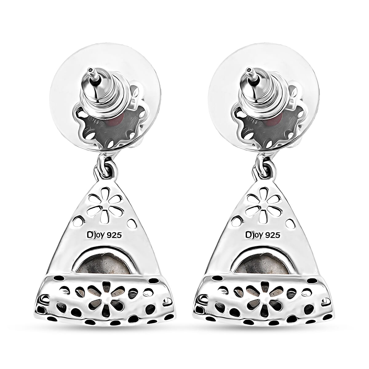 D'Joy Artisan Crafted Premium White Buffalo and Coral 3.00 ctw Earrings in Black Oxidised Sterling Silver image number 4