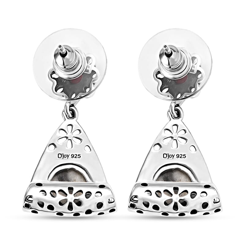 D'Joy Artisan Crafted Premium White Buffalo and Coral 3.00 ctw Earrings in Black Oxidised Sterling Silver