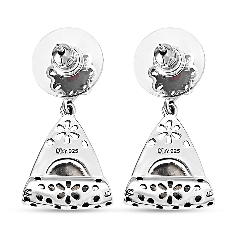 D'Joy Artisan Crafted Premium White Buffalo and Coral 3.00 ctw Earrings in Black Oxidised Sterling Silver