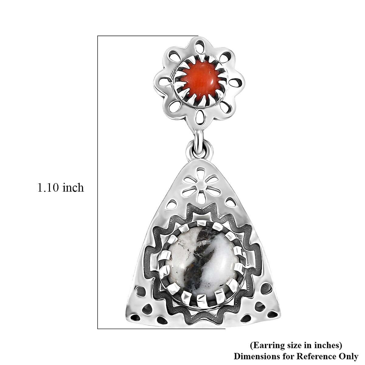 D'Joy Artisan Crafted Premium White Buffalo and Coral 3.00 ctw Earrings in Black Oxidised Sterling Silver image number 5