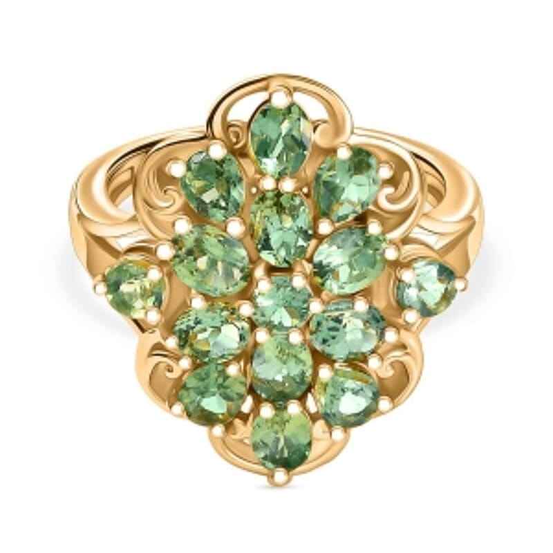 D'Joy Green Apatite 2.37 ctw Ring in 18K Vermeil Yellow Gold Over Sterling Silver (Size 9.0)