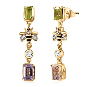 Doorbuster GP Trionfo Collection Premium Rose De France Amethyst and Multi Gemstones 3.70 ctw Earrings in 18K Vermeil Yellow Gold Over Sterling Silver