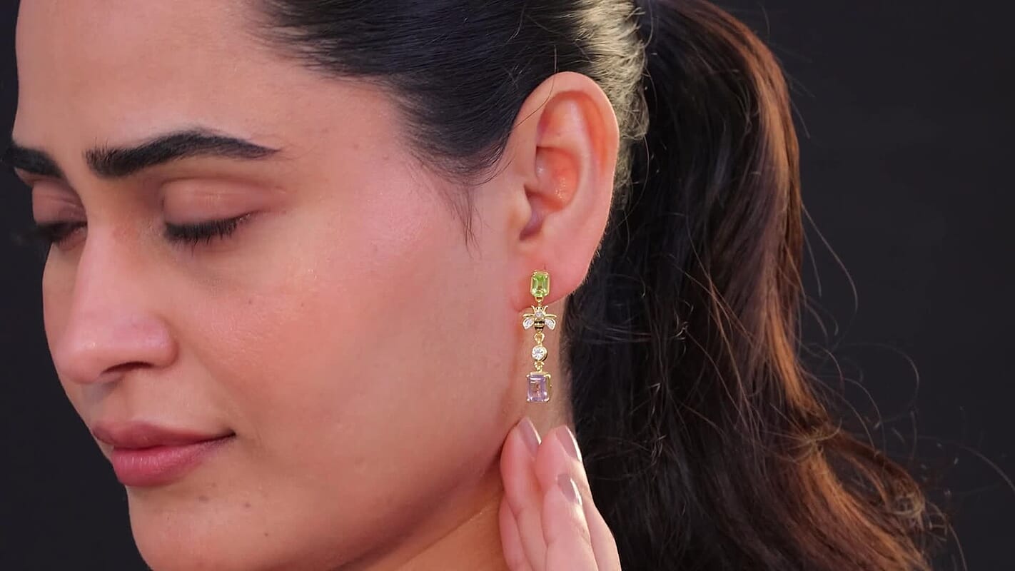 GP Premium Rose De France Amethyst, Multi Gemstones Earrings in 18K Vermeil YG Over Sterling Silver 3.70 ctw